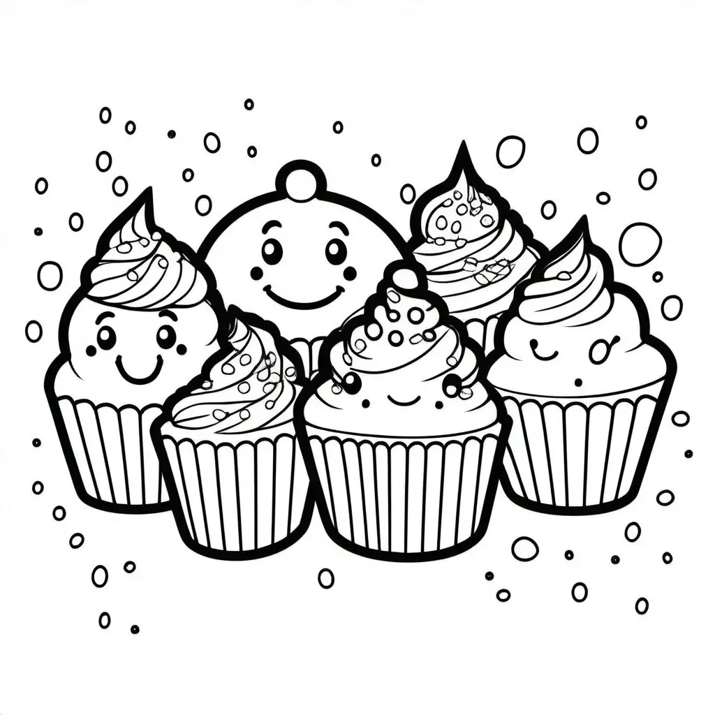 Kawaii-Cupcake-Coloring-Page-with-Smiling-Faces-and-Colorful-Frosting