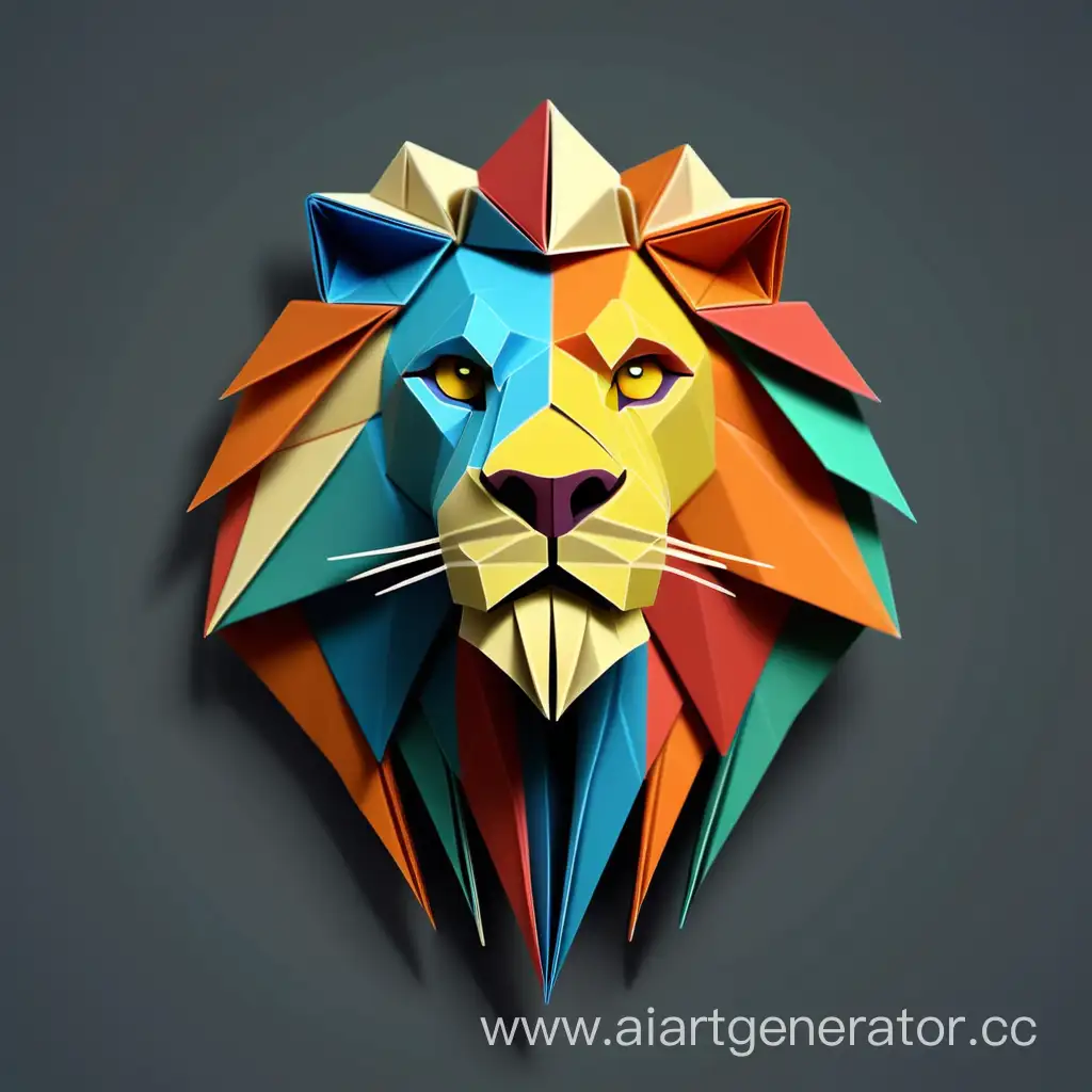 Simple logo of a loin colors, made of origami.