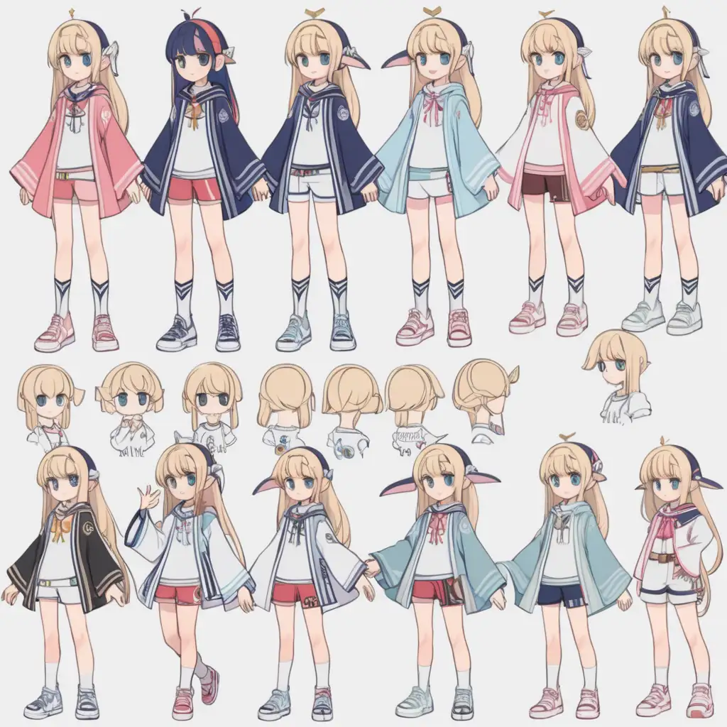Character design sheet Outfit Full body Anime Light Clothes Complex Simple Pure Cute Brat Anime Girl Knowledge Life Godess Gnostic Evil and Good The will to rival with the entire world Time God Ruliad