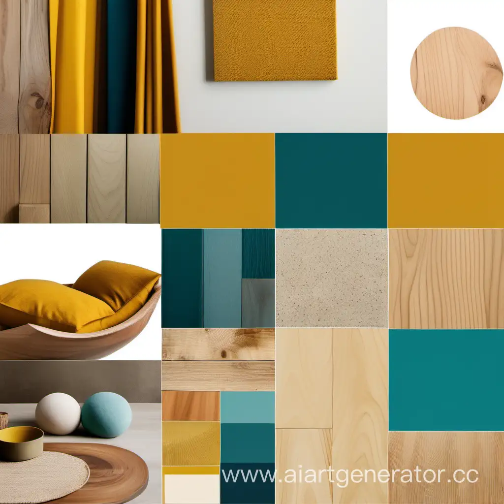 Chic-Interior-Design-Moodboard-in-Mustard-Yellow-Teal-Green-Blue-Beige-and-Wood-Tones