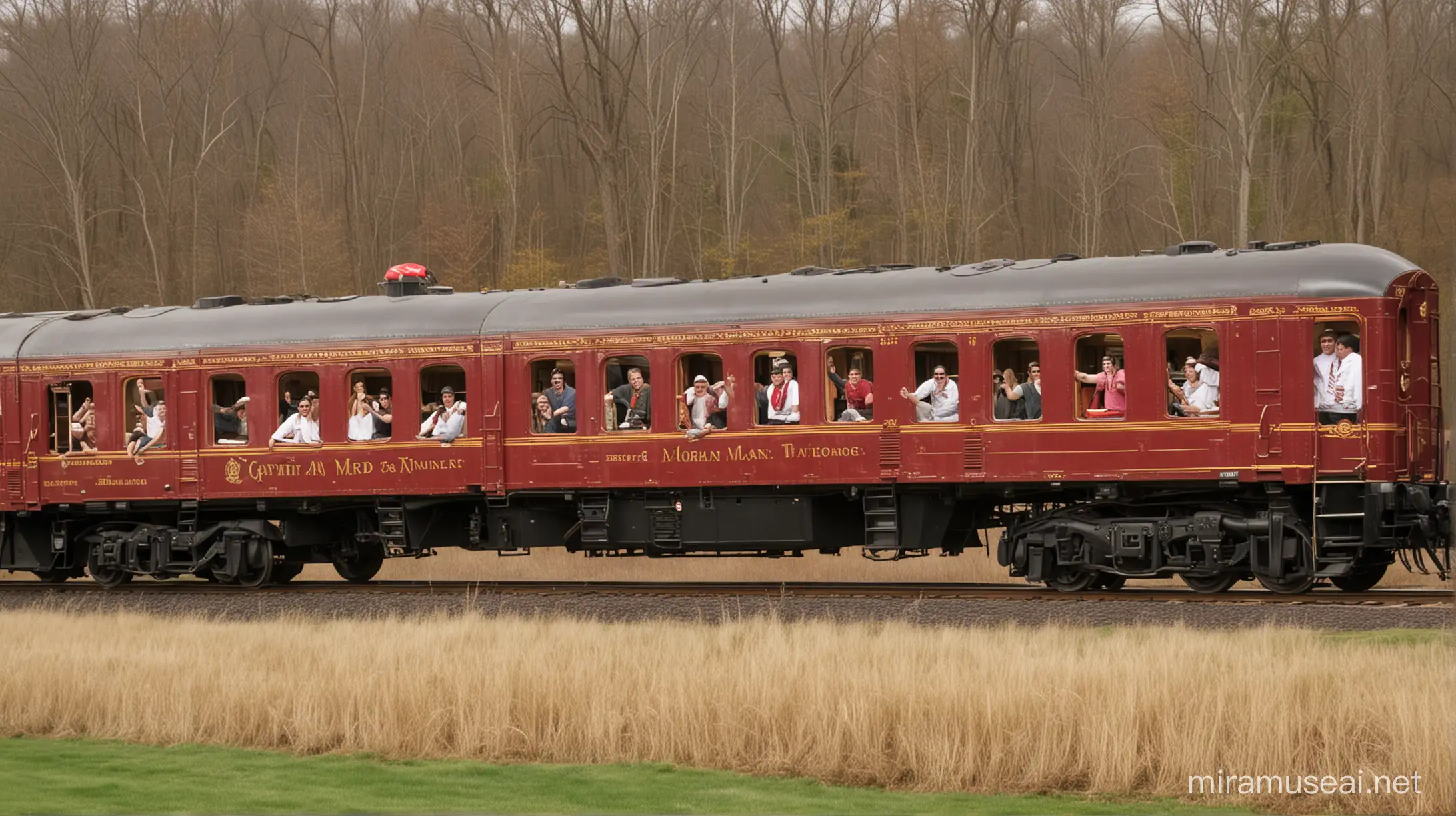 show me a 2006 Captain Morgan train with people inside looking really happy