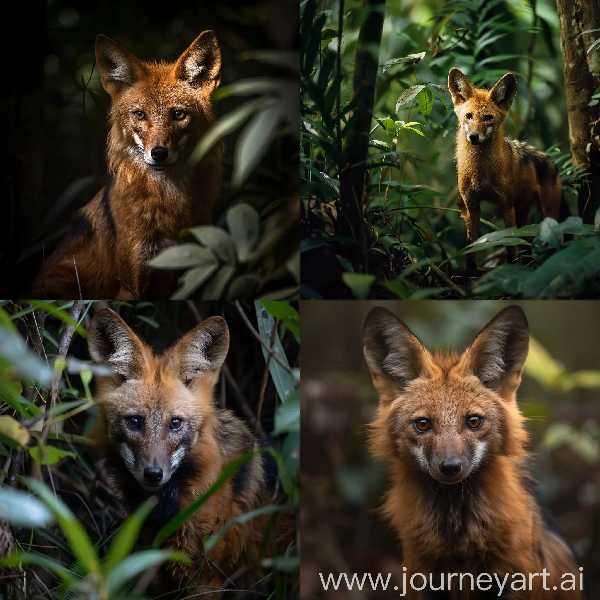 Intimate Landscape Photography of tropical rainforest Brazilian maned wolf with Fujifilm GFX 50S --v 6.0 --style raw