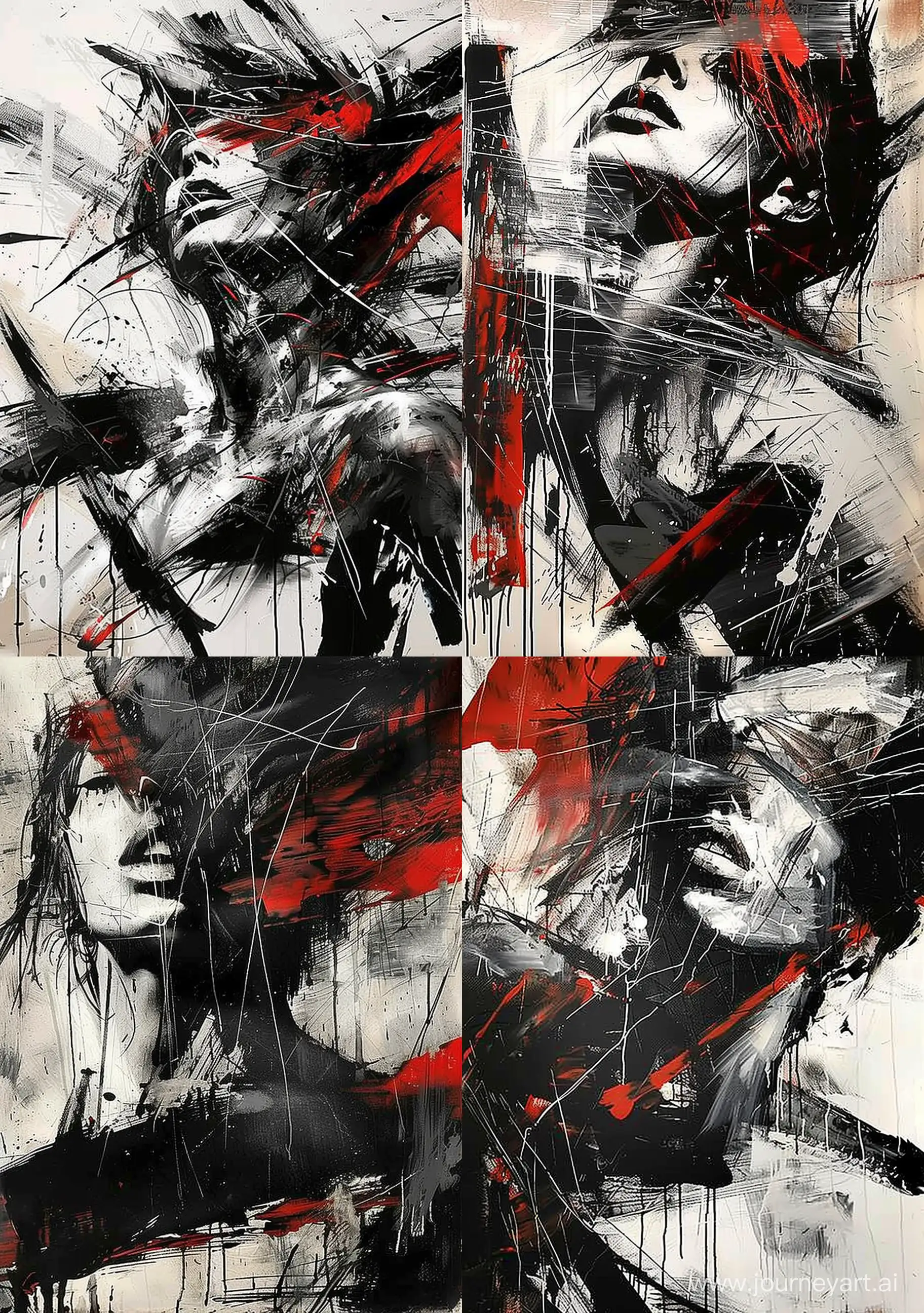  https://s.mj.run/zVQL5diAcPE an abstract painting with black, black, white, and red colors, in the style of karol bak, florian nicolle, dean cornwell, unapologetic grit, harsh flash, hard edge, trace monotone --ar 7:10 --stylize 50 --iw 2