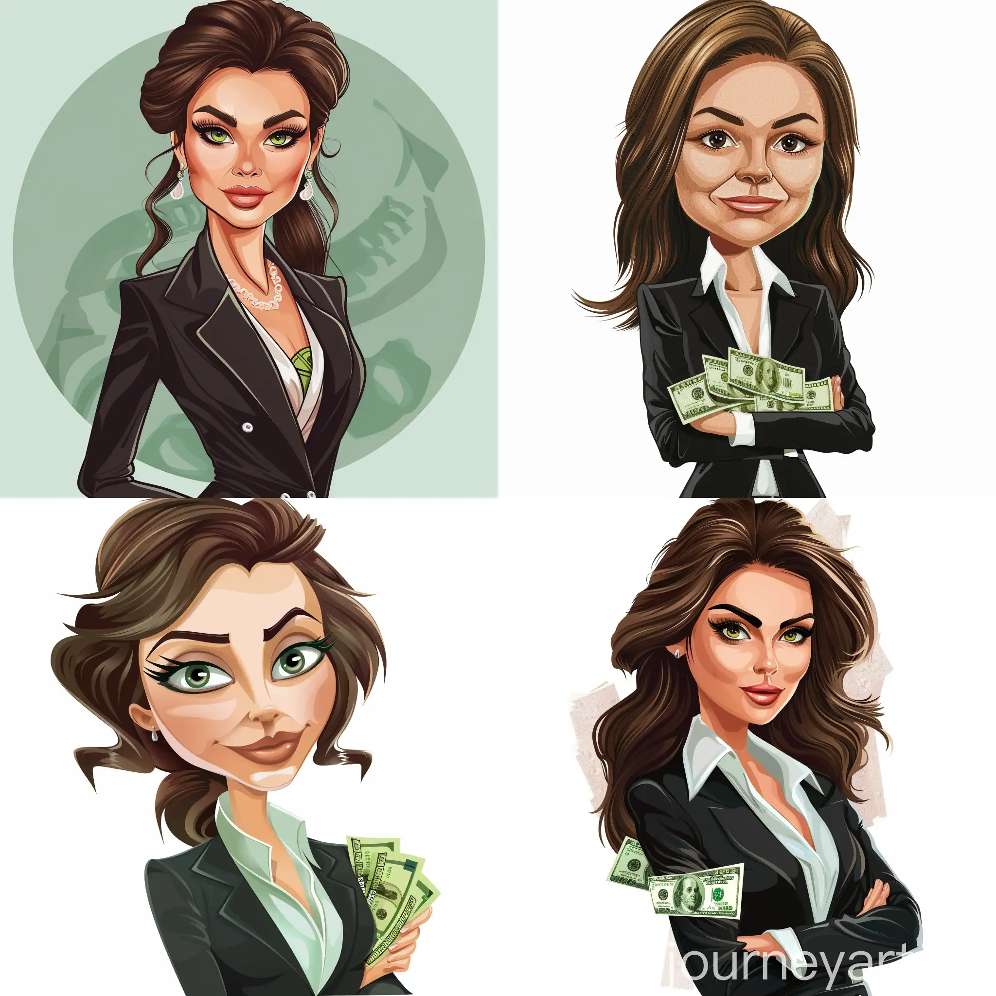 Successful-Businesswoman-Holding-Cash-in-Caricature-Style