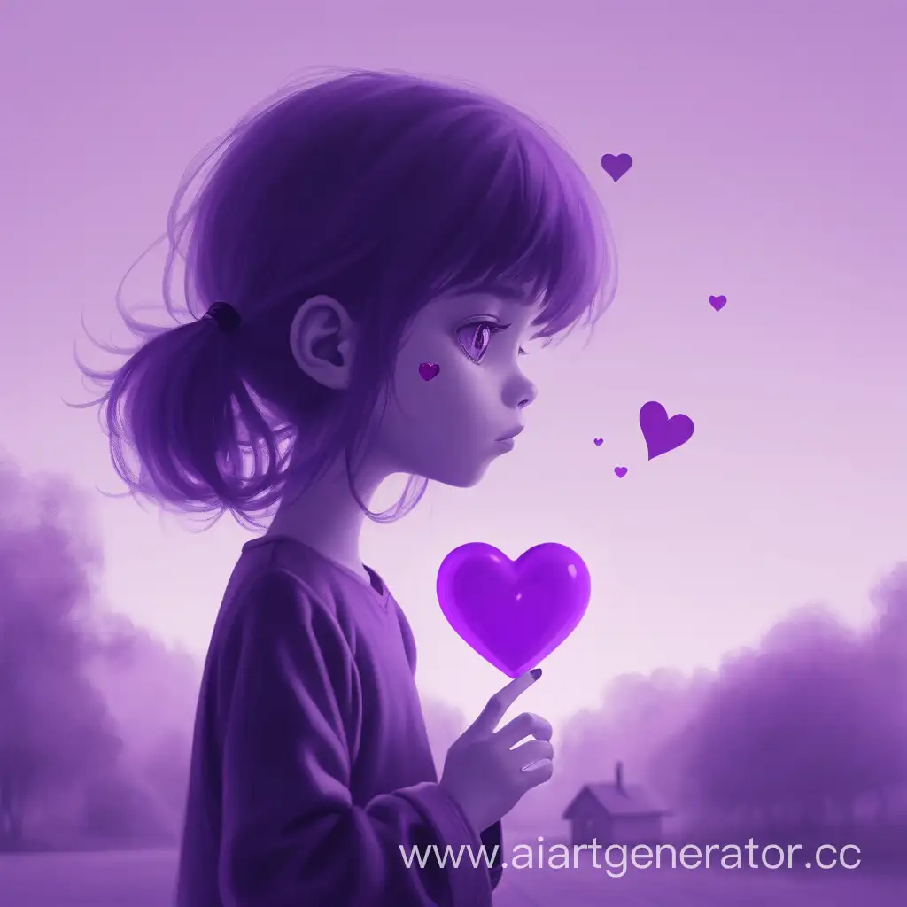 фиолетовая девочка показывает сердечко 
на расстояние подальше

