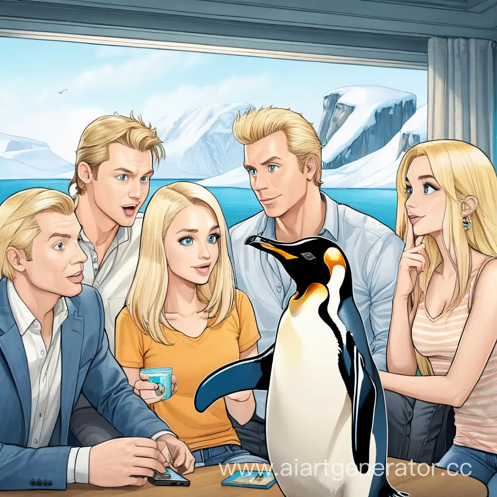 2 парня блондины и  девушки боюнетка и блондика смотрят мамы про пингвина передача пусть говорят 