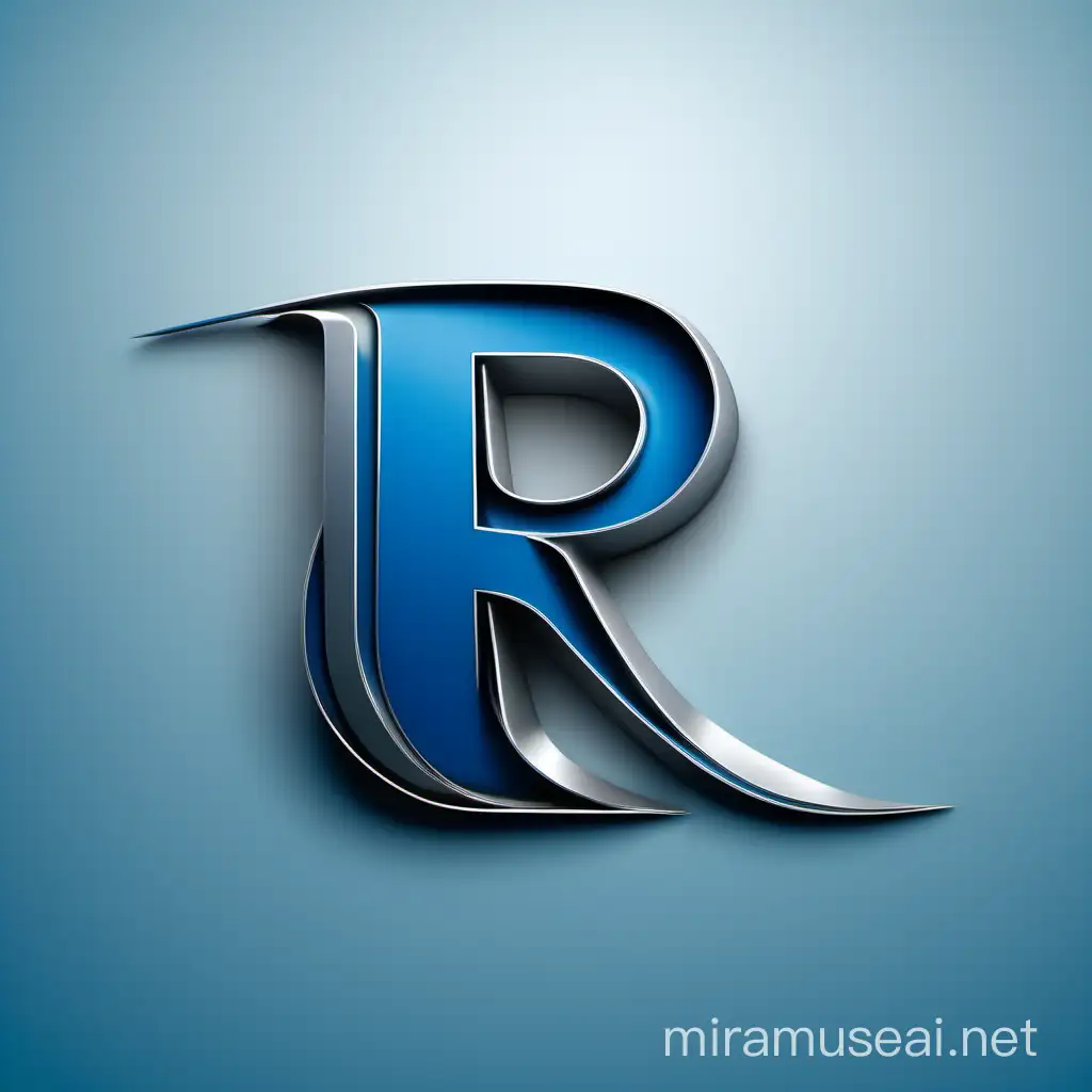 Transform the letter 'R' into a dynamic silhouette resembling a road or track, incorporating subtle automotive elements within the curves or openings. Use sleek lines and vibrant colors to convey movement, speed, and innovation. Ensure the design communicates the brand's focus on customization and enhancement while evoking excitement and adventure. colour combination blue and silver