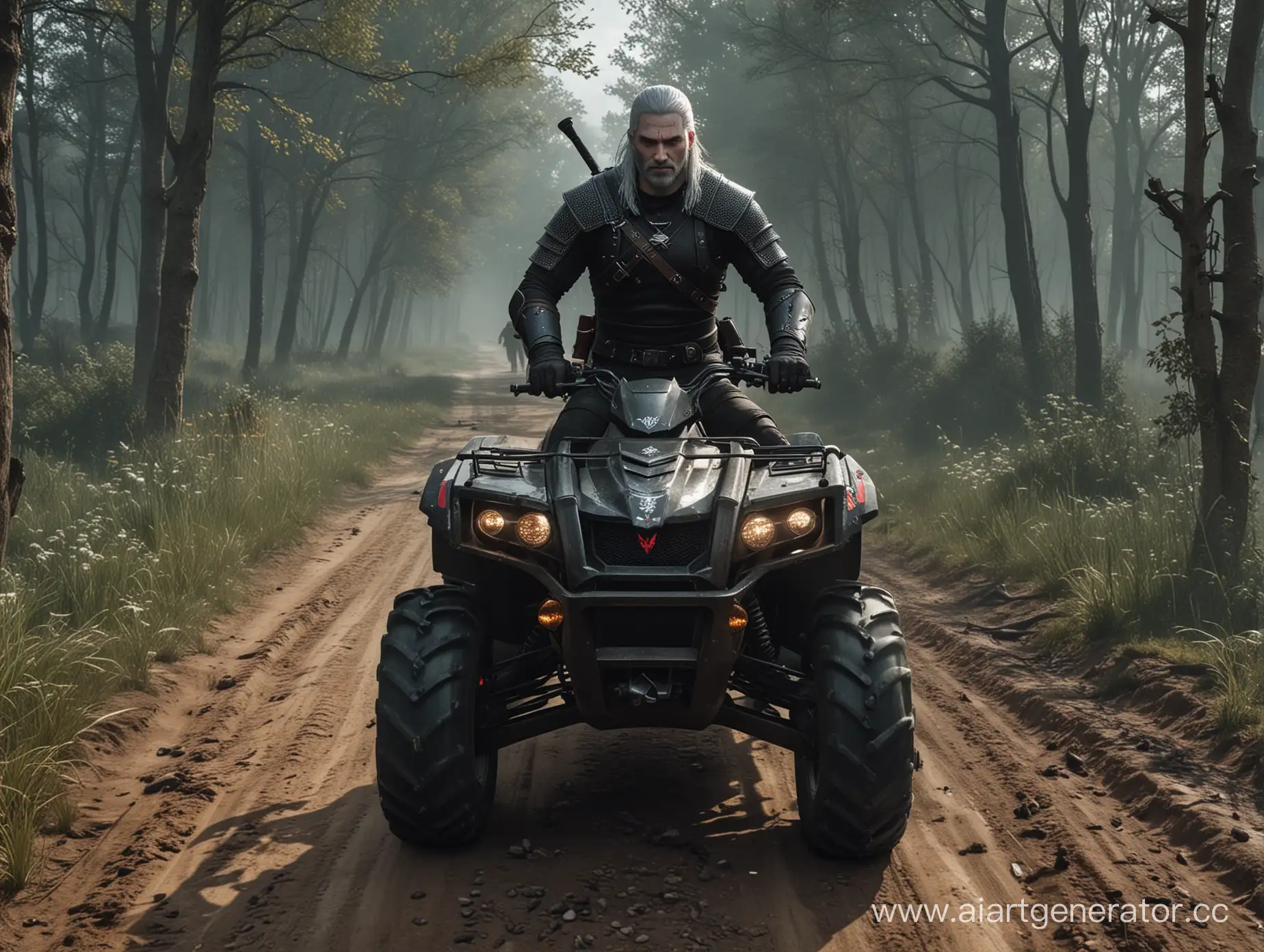 Witcher-Riding-a-Quad-Bike-through-Enchanted-Forest