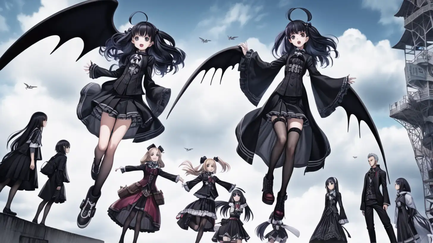 group of gothic anime characters landing from a height
