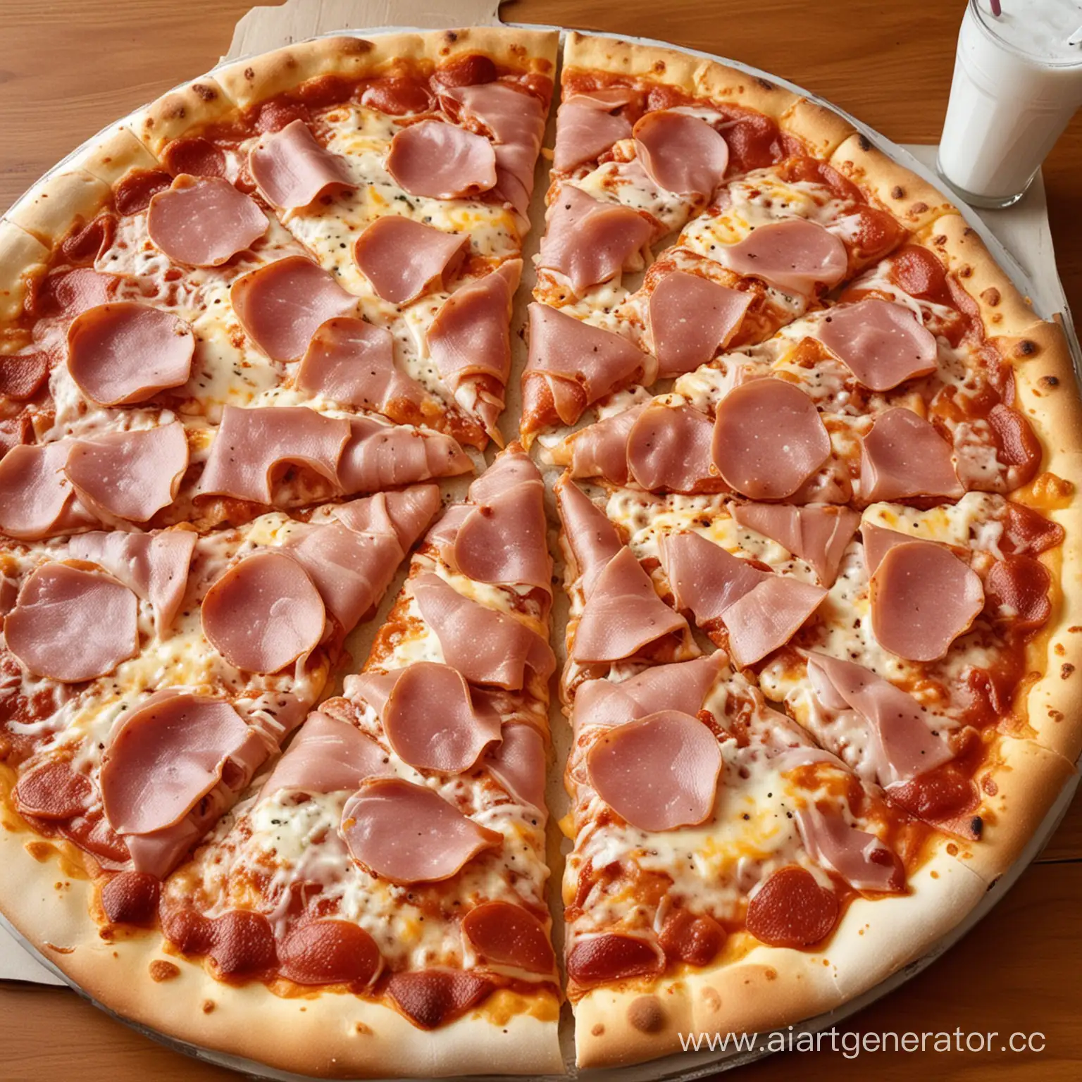 Delicious-Pizza-with-Ham-and-Cheese-accompanied-by-Refreshing-Sodas