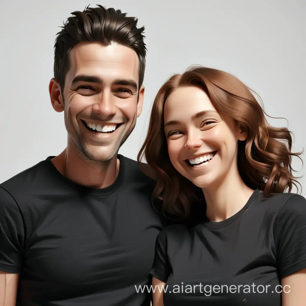 Happy-Couple-in-Matching-Black-TShirts-Smiling-Together
