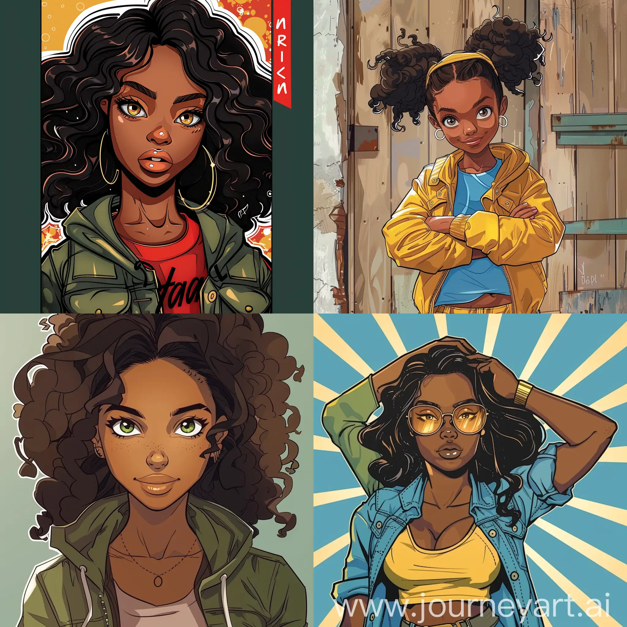 Cover d'une bande dessinée.
Nom du cover fara.
Personnages black girl in cartoon style.