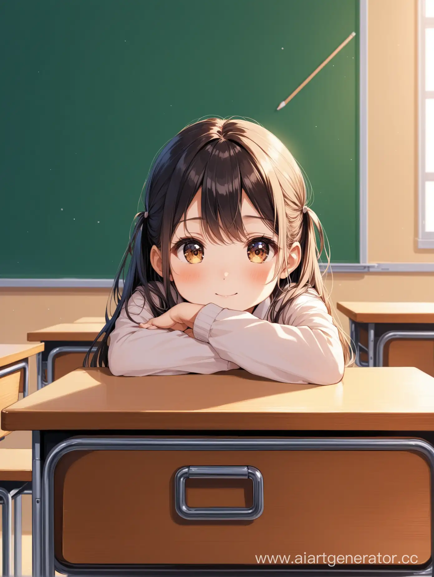 Schoolgirl-Studying-at-Desk-in-Classroom