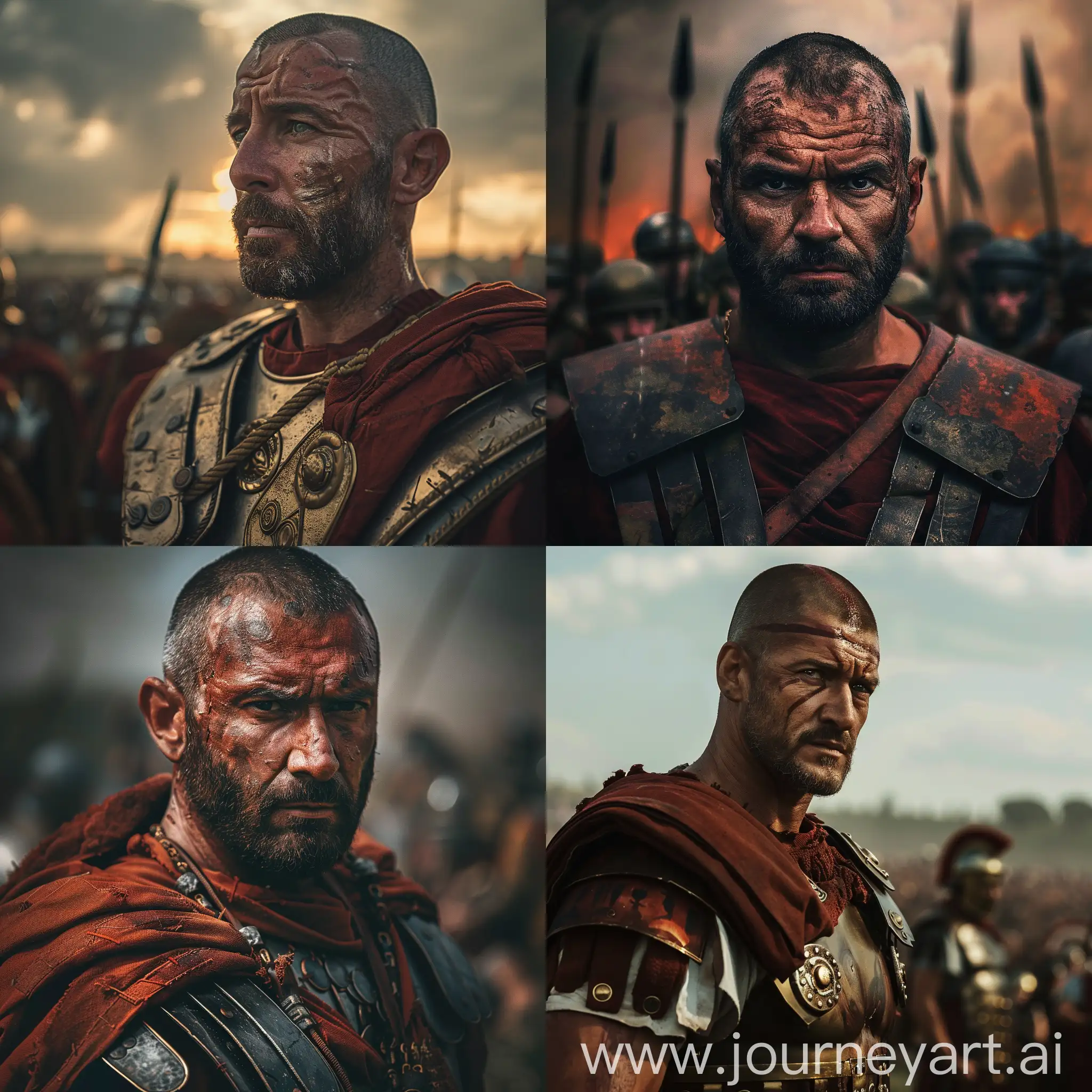34 years old Roman General at battle field, depicting in Roman General attire, rounded face, beardless, no beard, shaved face, Battle of Zama, cinematic lighting, realistic image