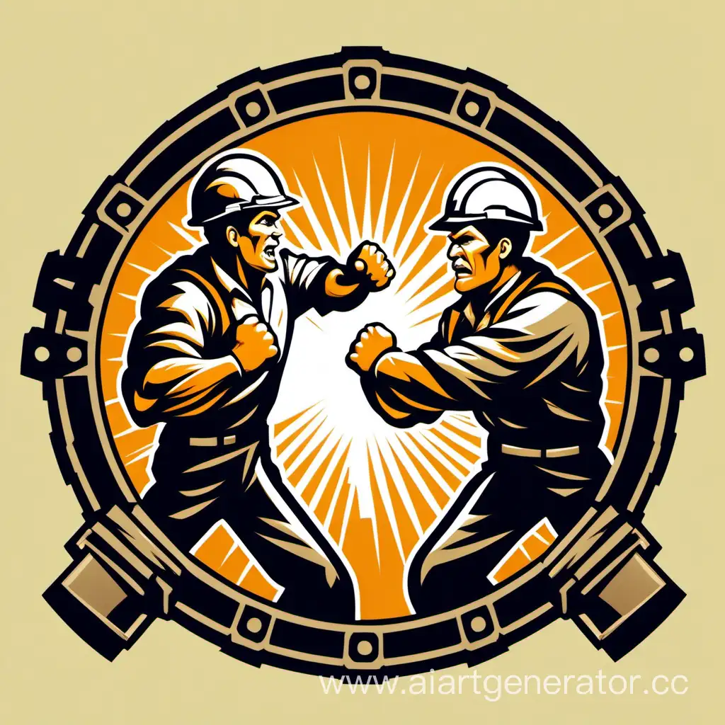 vector logo of two miners in a fistfight