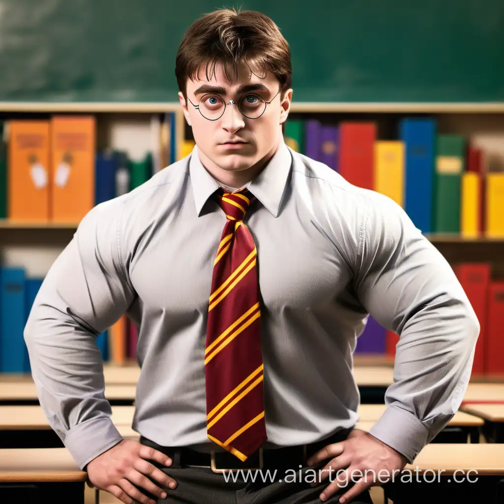 Muscular-Harry-Potter-in-Shirt-and-Tie-Commands-Classroom-Presence