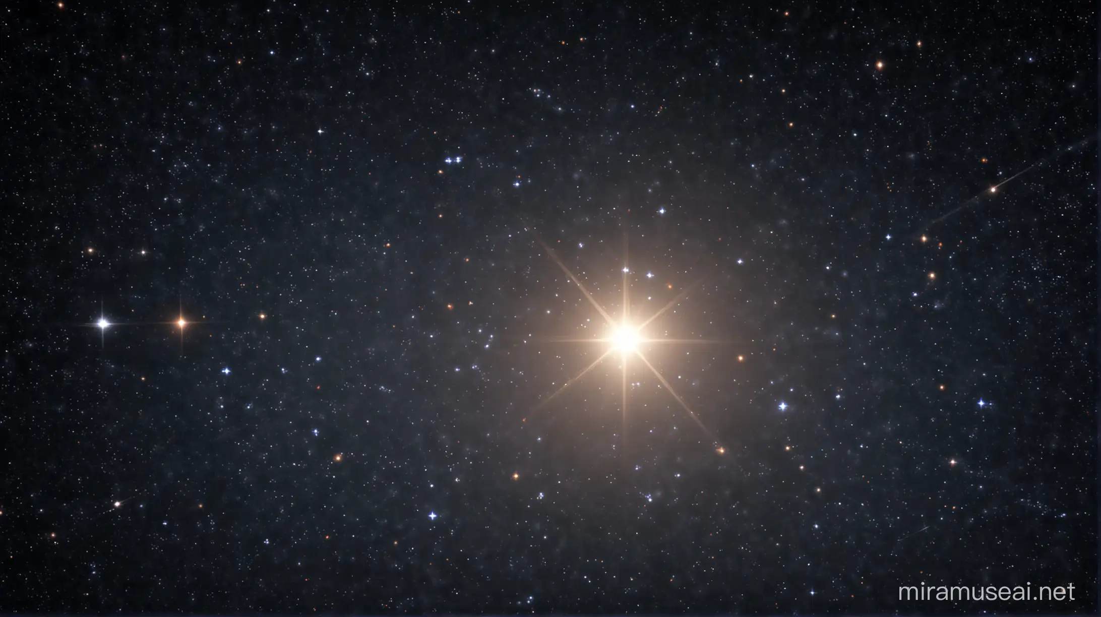 a shiny star in a starry space scene, realistic