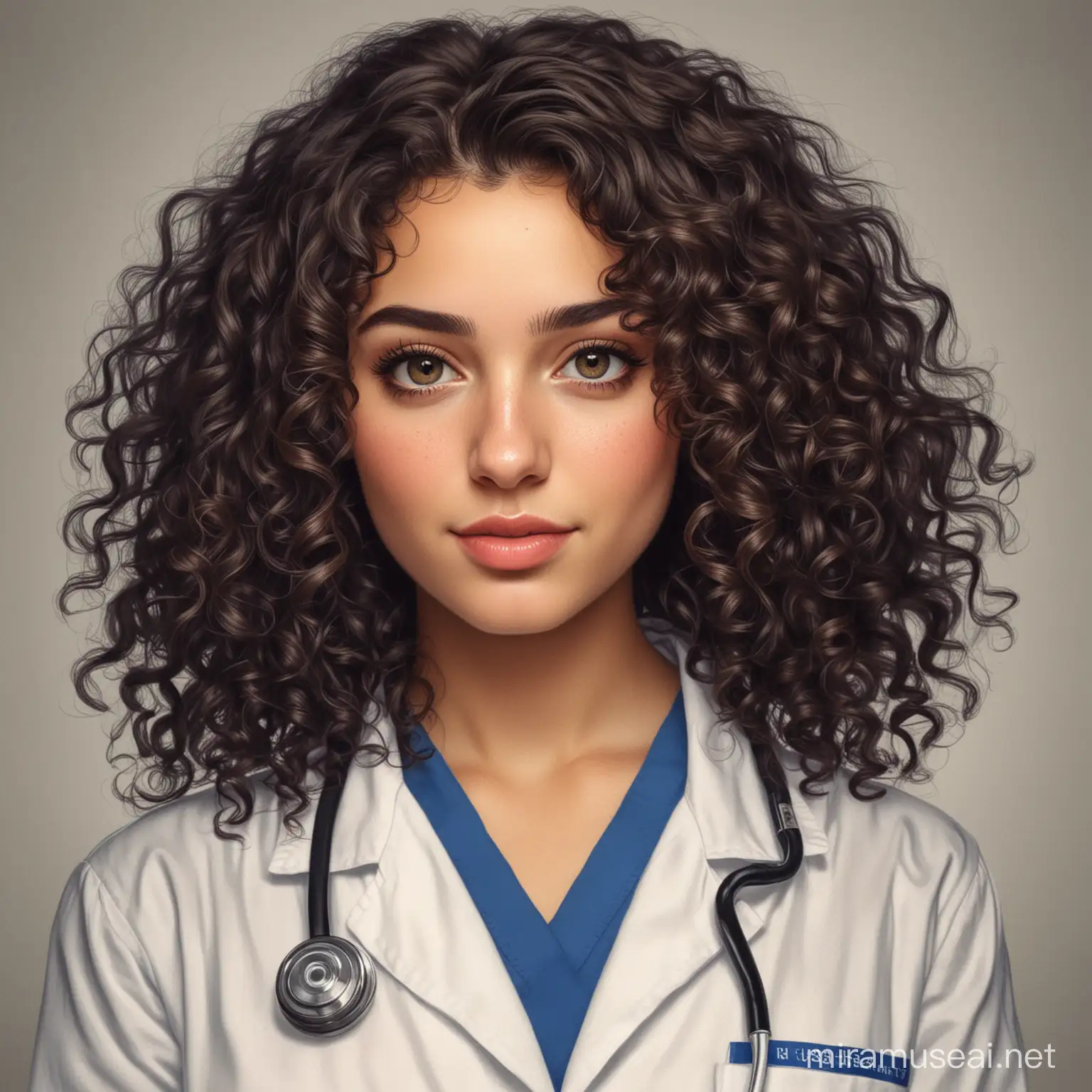Israeli Girl with Curly Hair Working as a Doctor