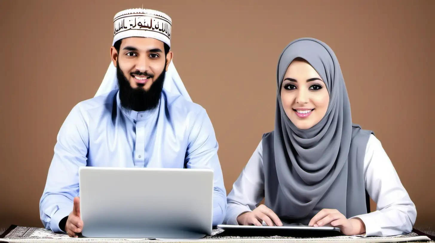 2 Online male and female Quran teacher using laptop and ipad
