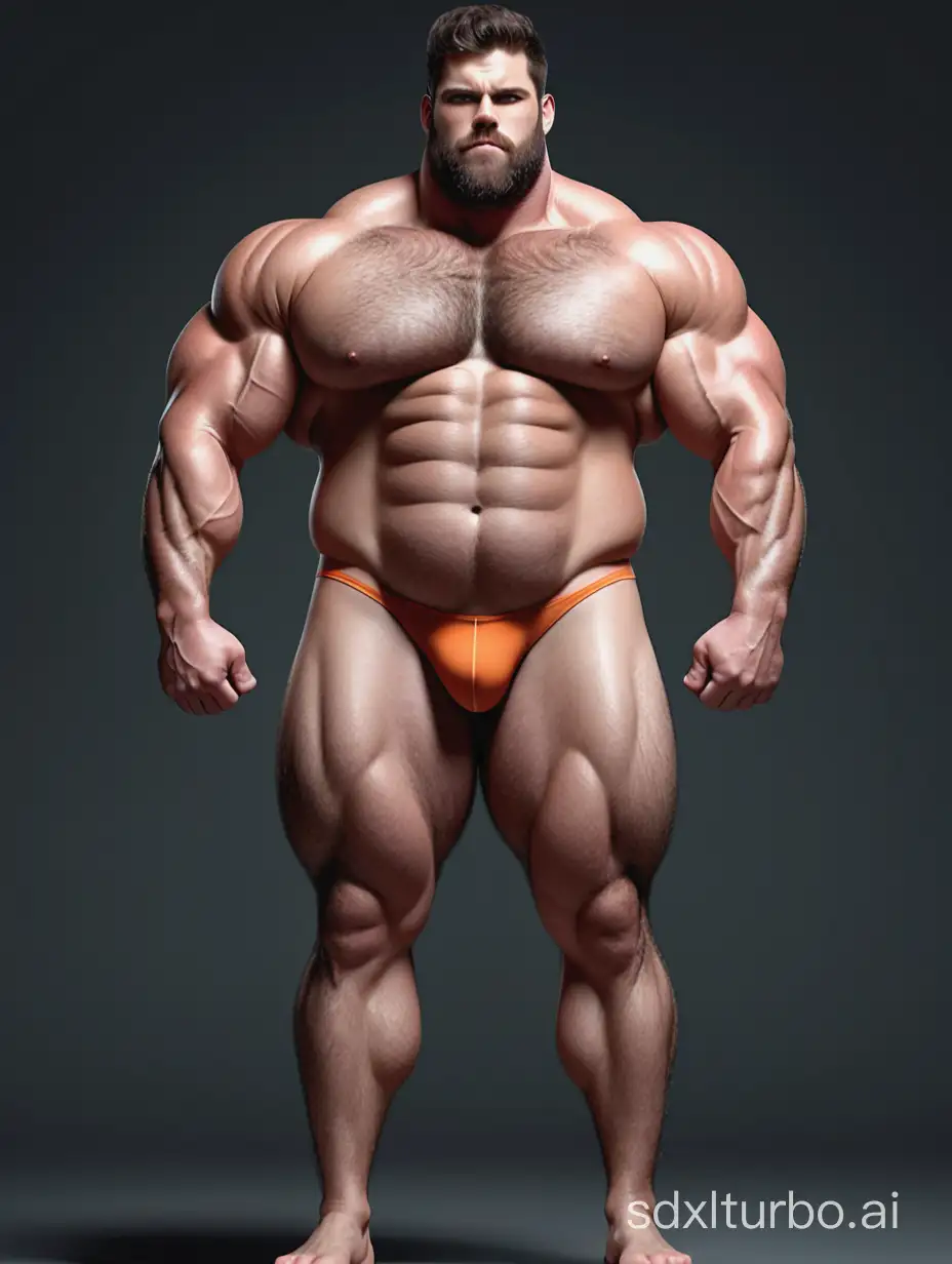 White skin and massive muscle stud, much bodyhair. Huge and giant and Strong body. Long and strong legs. 2m tall. very Big Chest. very Big biceps. 8-pack abs. Very Massive muscle Body. Wearing underwear. he is giant tall. very fat. very fat. very fat.Full Body diagram.long legs.