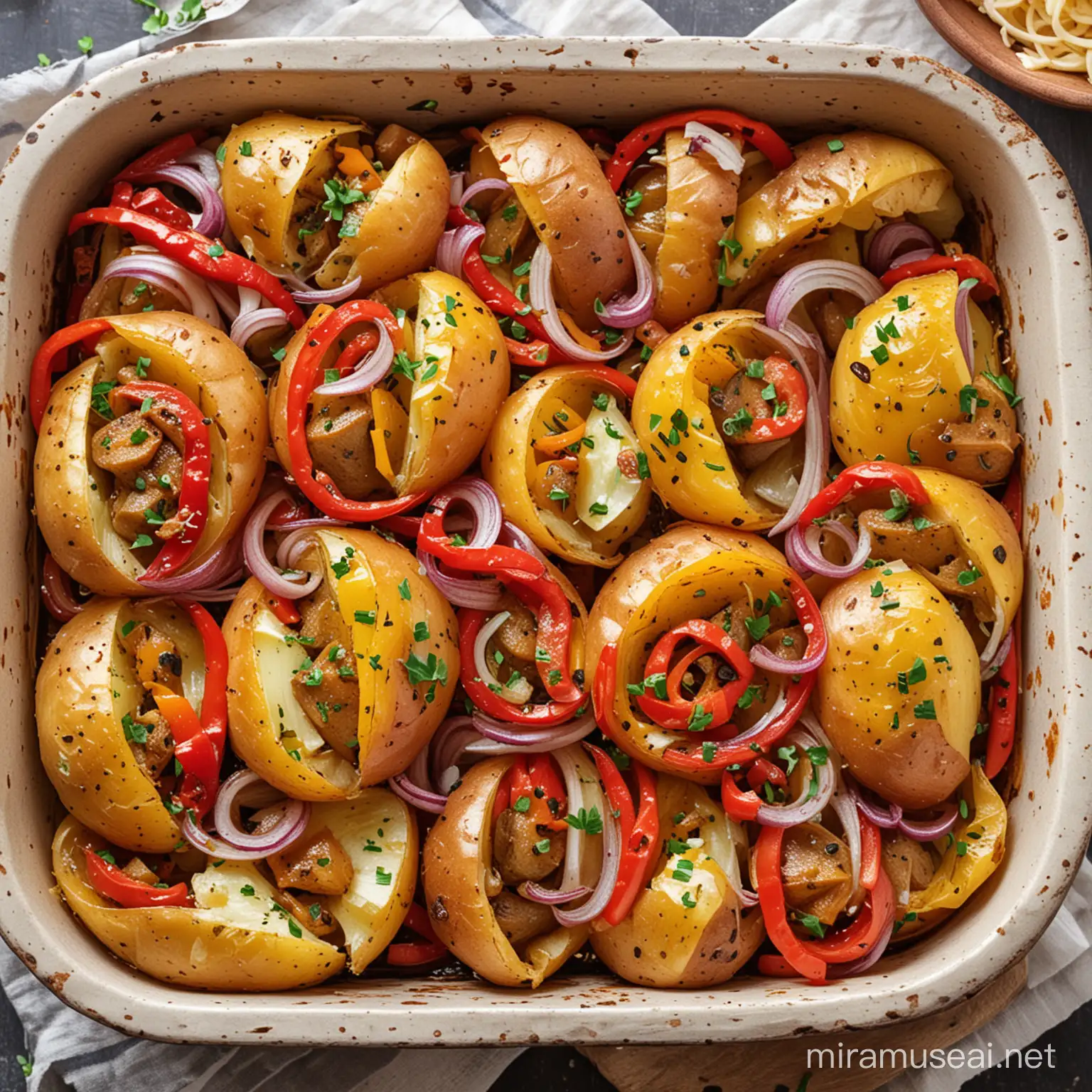 Savory Baked Potatoes with Onion and Peppers Recipe