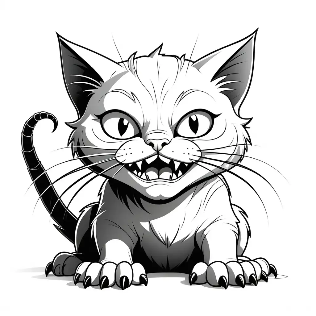 Fierce-Cat-with-Sharp-Claws-Black-and-White-Coloring-Page-for-Kids