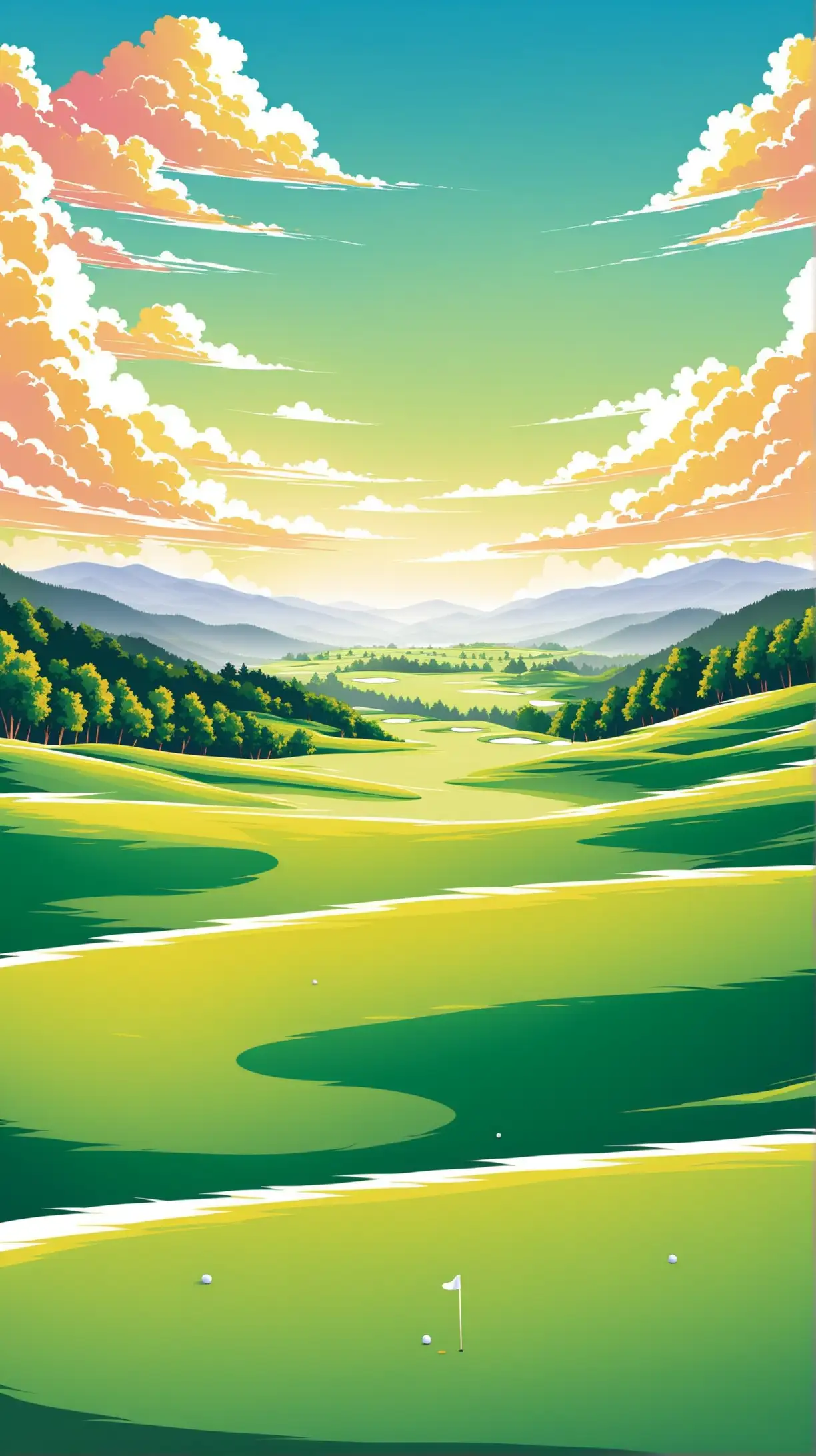 Scenic Golf Course Landscape with Rolling Hills and Clouds