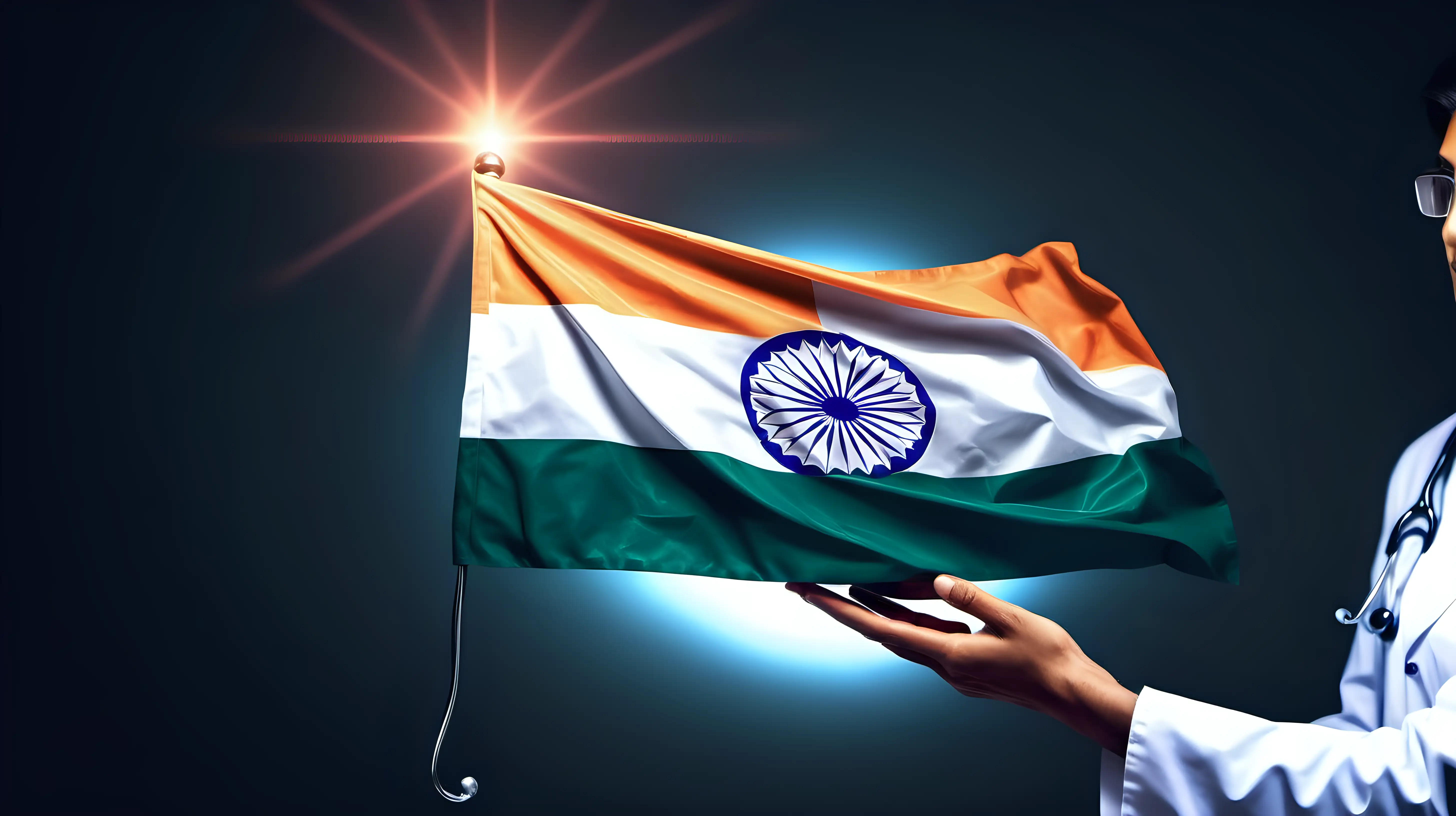 Dedicated Doctor Providing Medical Care with Glowing Indian Flag