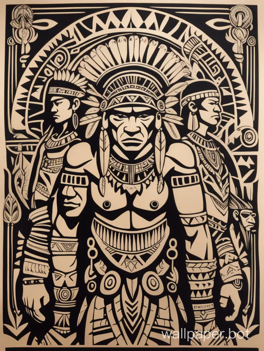 A print that honors the indigenous peoples of the Amazon, with stylized figures of warriors and tribal leaders in a modern and impactful design. stencil art, stycker art