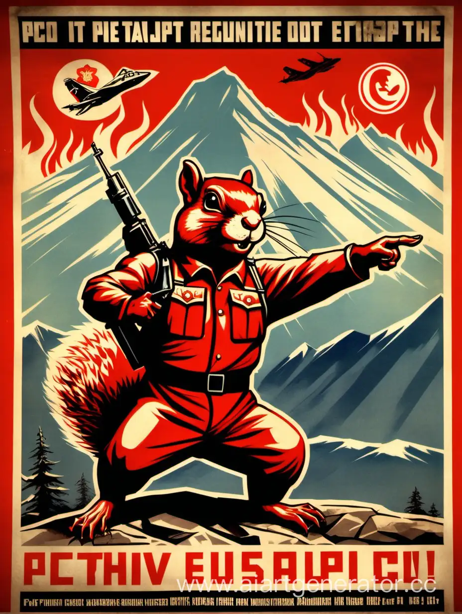 Serious-Squirrel-Propaganda-Poster-with-Mountains-and-Burning-Tanks