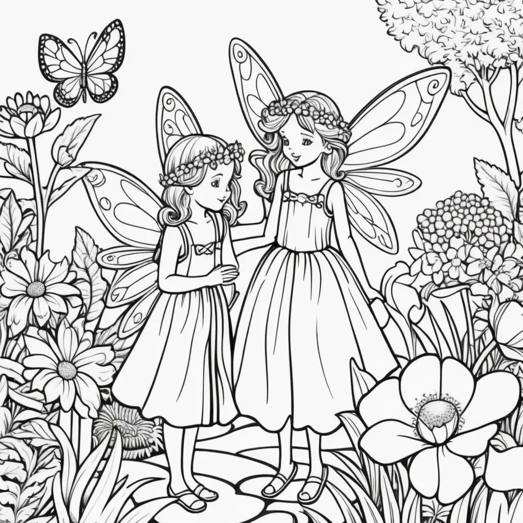 Enchanting Fairy Garden Coloring Page for Children