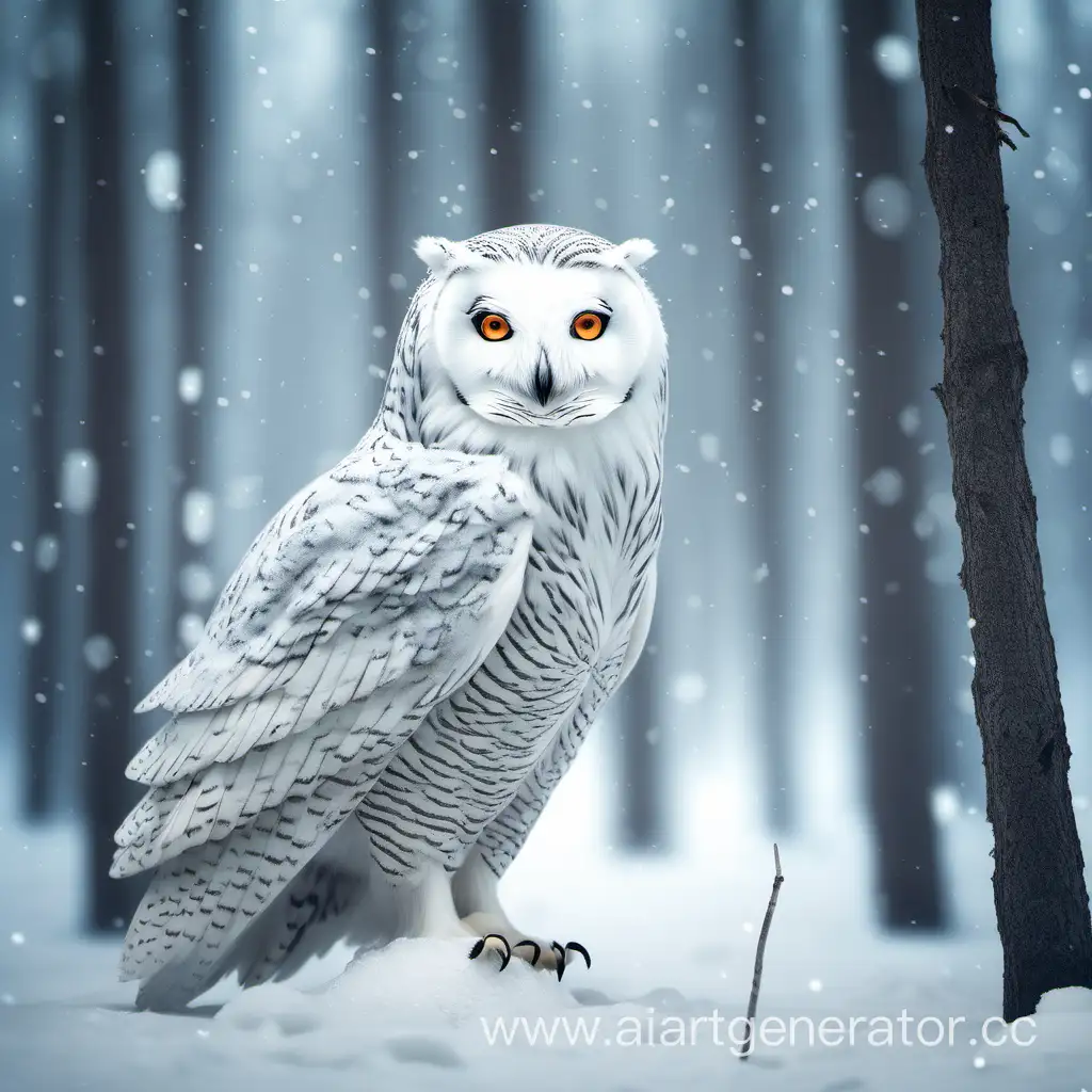 Полярная сова в зимнем лесу