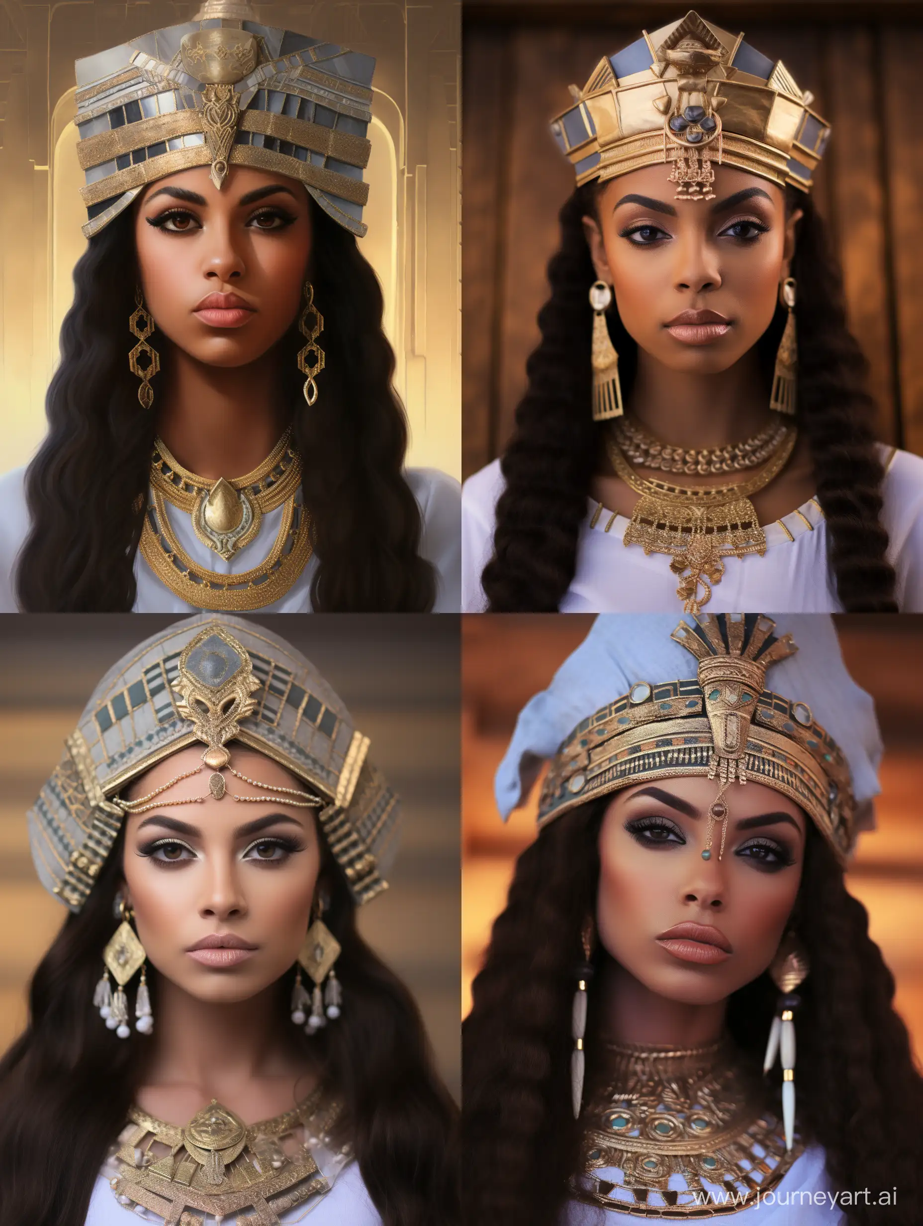 Exquisite-Portrait-of-an-Egyptian-Queen-in-Elegant-White-Robe-and-Gold-Chains