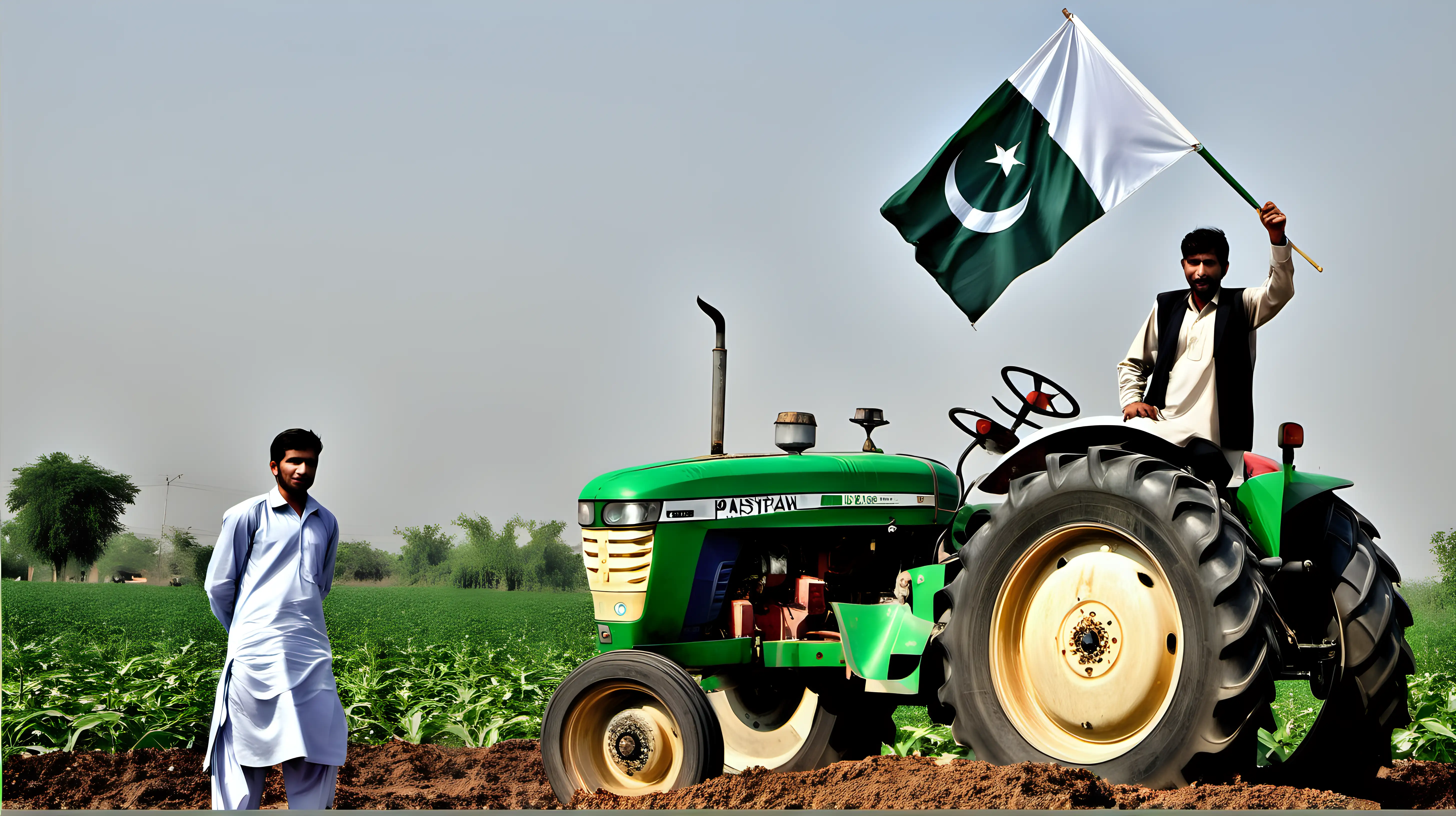 Pakistani Farmer Proudly Displays National Flag on Tractor