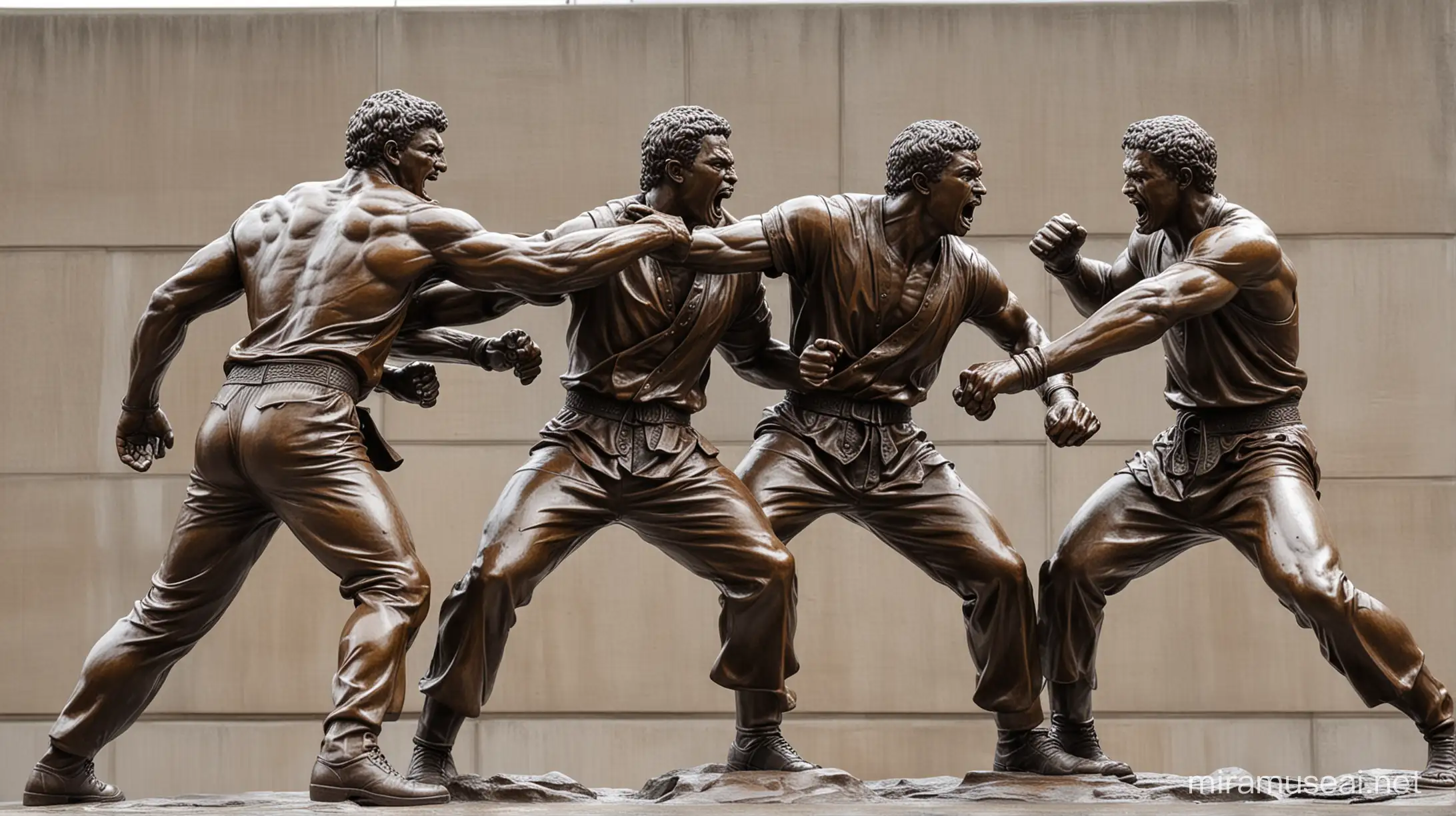 Four Hooligans Engaged in a Fierce Street Brawl Sculpture
