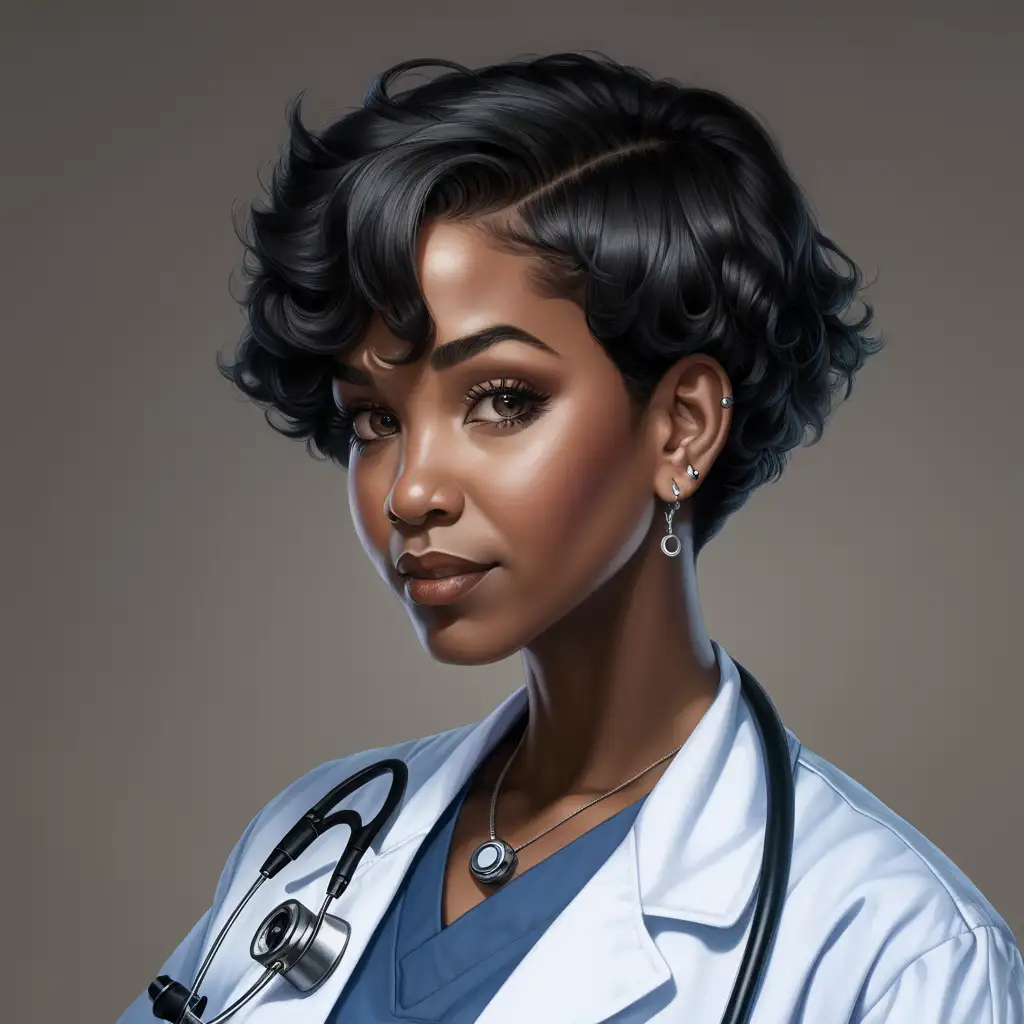 Professional Black Nurse with Short Hairstyle and Stylish Accessories