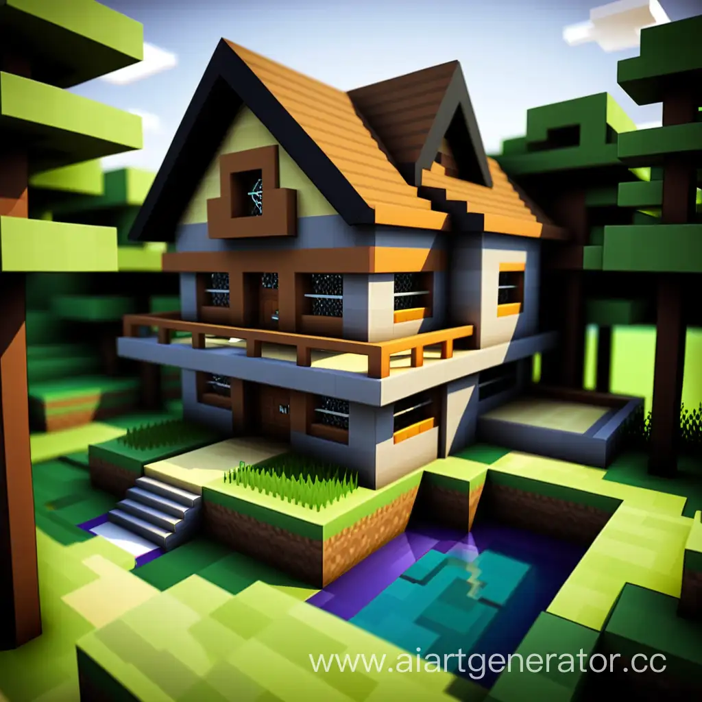 Vibrant-MinecraftInspired-House-Creation-Building-Blocks-in-Pixelated-World