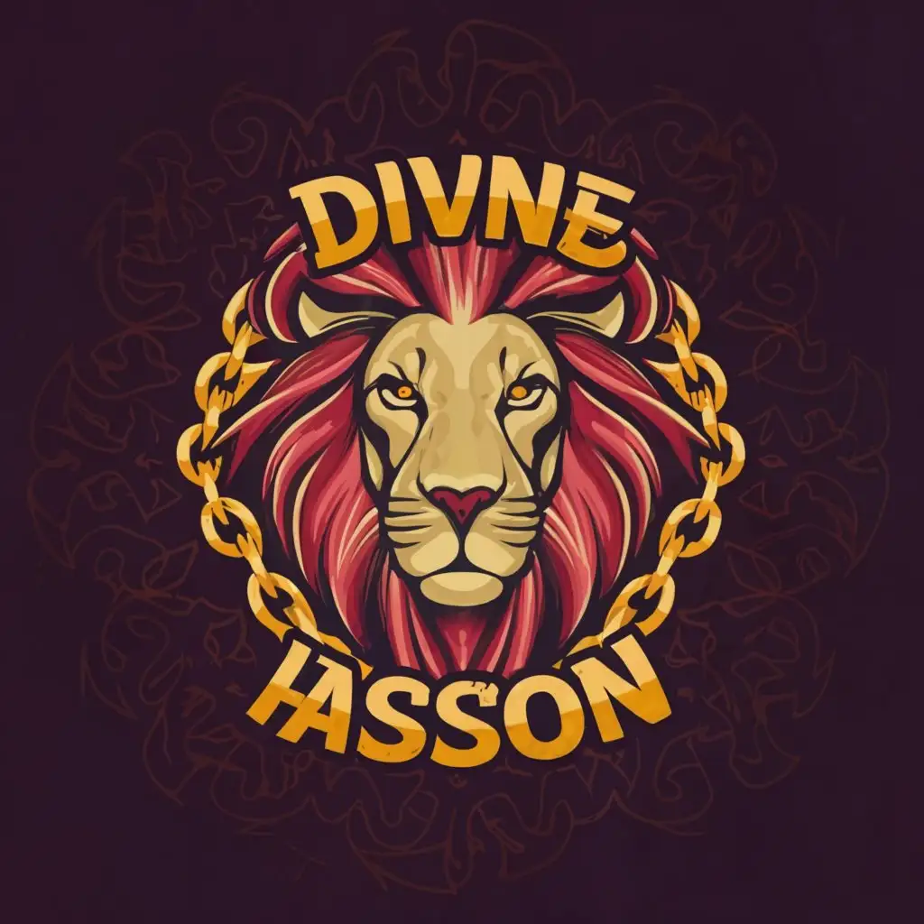 a logo design,with the text "DIVINE PASSION", main symbol:A gold chain with a lion bright colors,Moderate,clear background