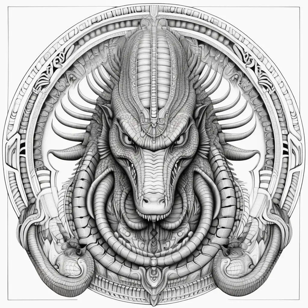 Symmetrical Black White Coloring Page of Egyptian Crocodile God