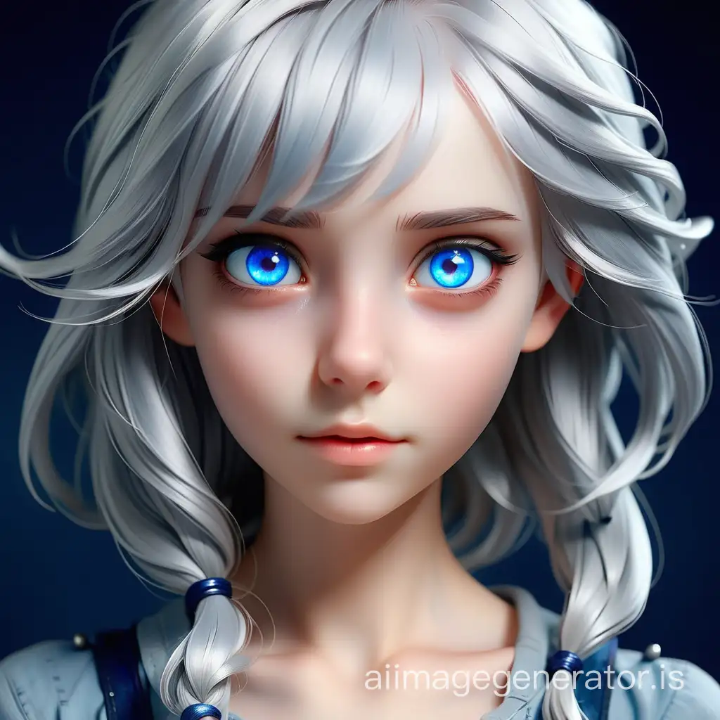 A beautiful girl with silver hair and blue and empty eyes
