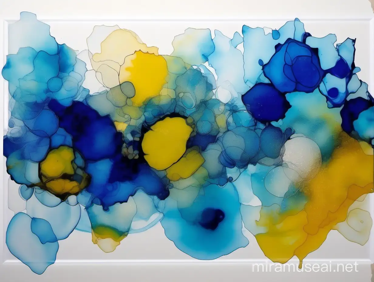 Vibrant Alcohol Ink Abstract Painting with Blue and White Tones