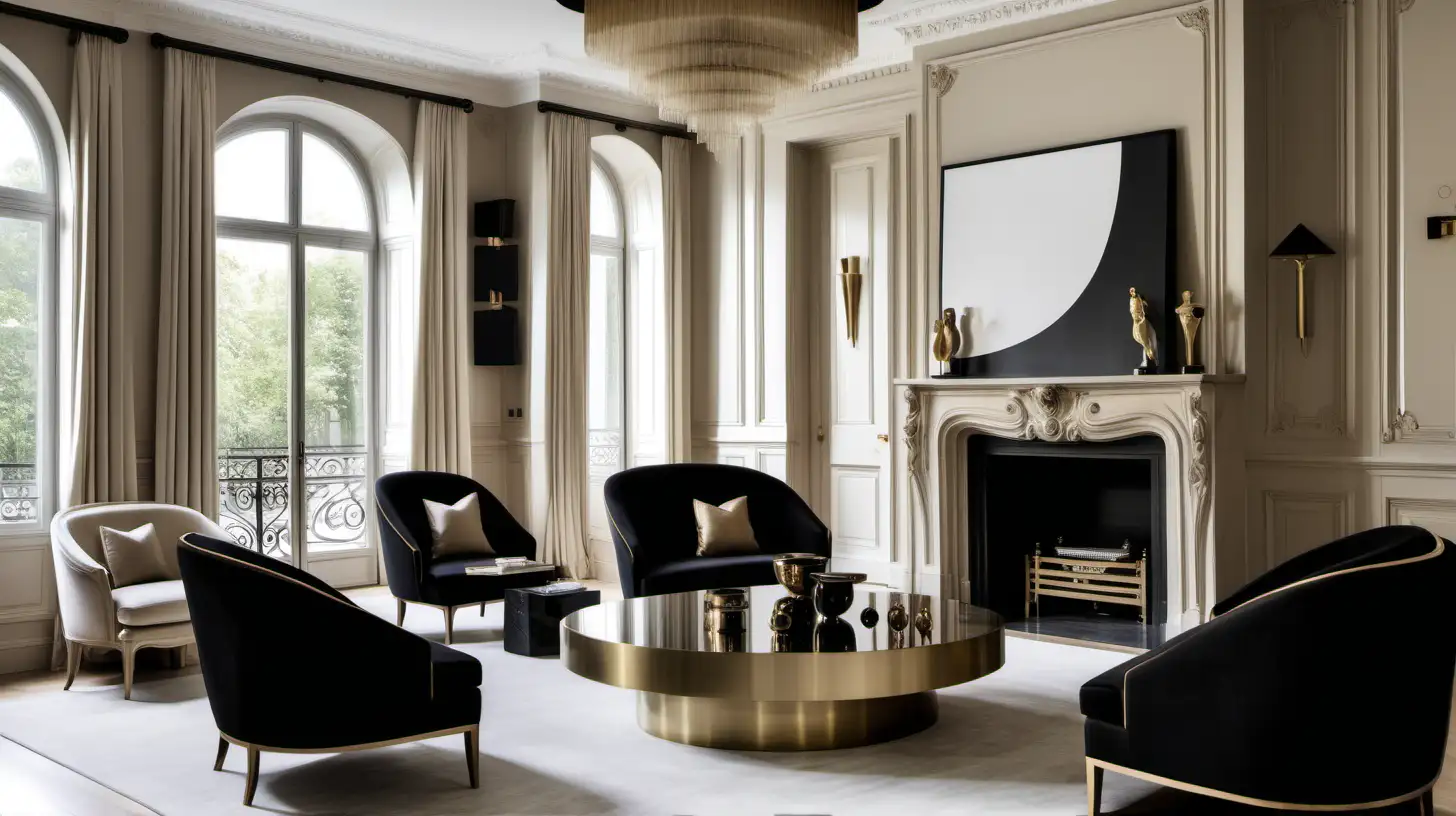 Elegant Modern Parisian Grand Estate Home with Beige Oak Brass and Black Color Palette