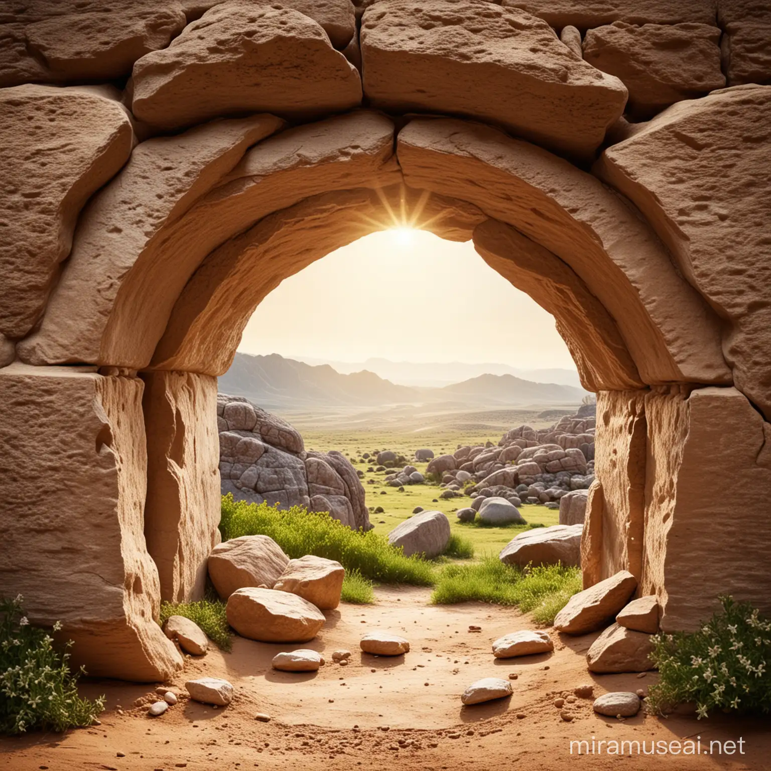 empty tomb with rock 
easter resurrection

