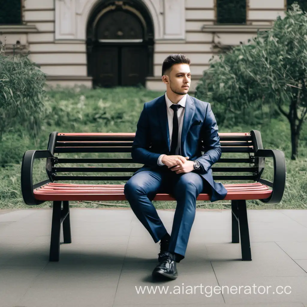 Businessman-Relaxing-on-Park-Bench-with-Baby-Stroller