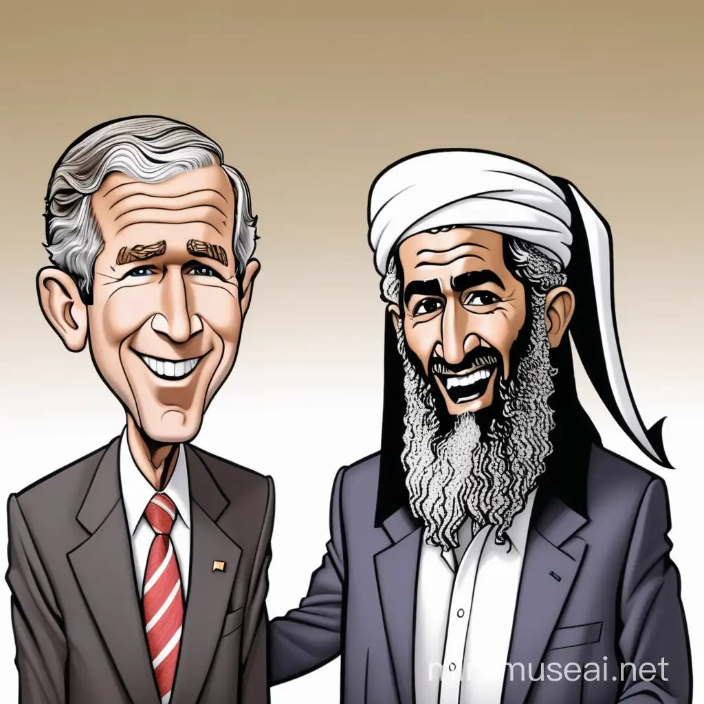 Political Cartoon George W Bush Jr and Osama Bin Laden in Satirical Encounter