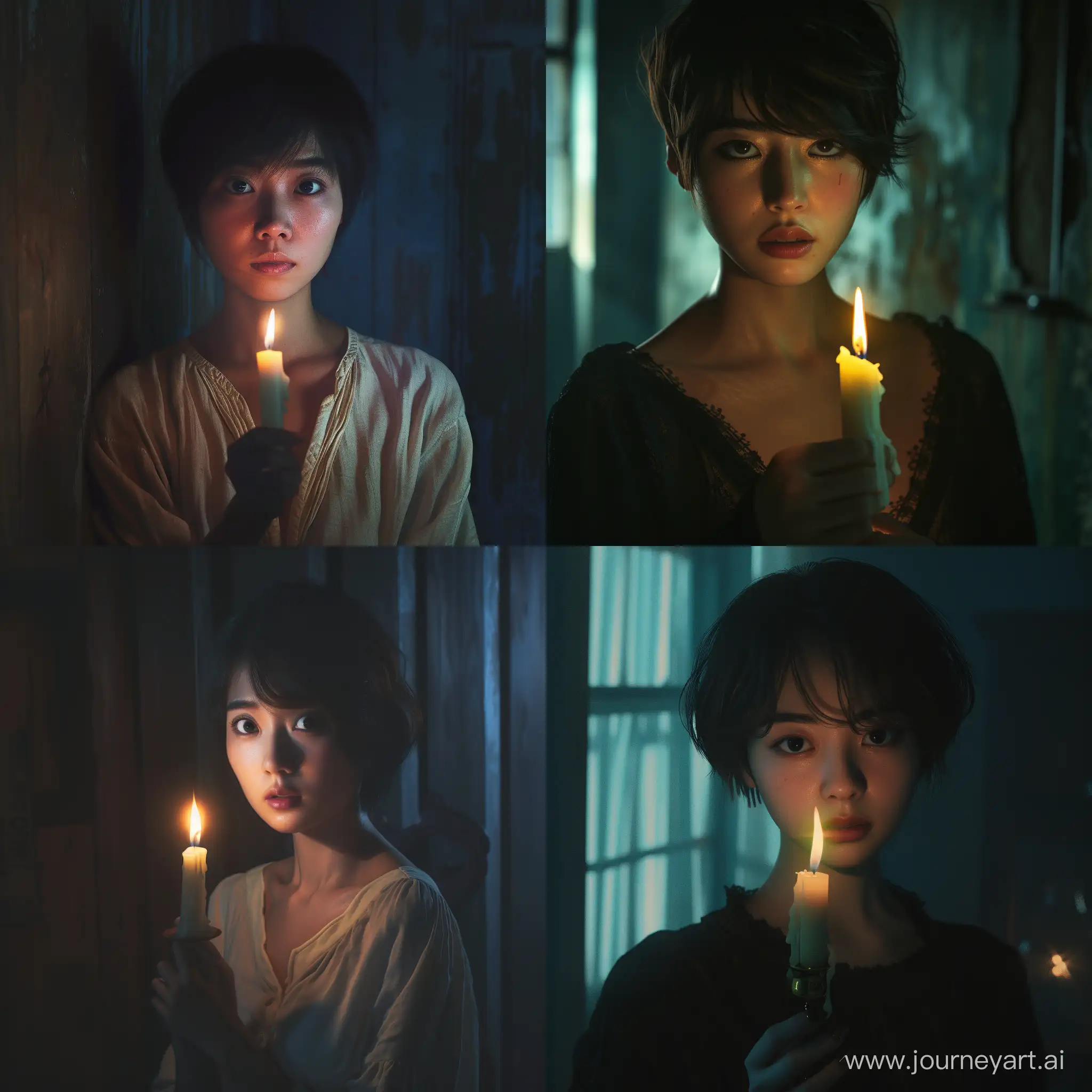 Mysterious-Asian-Woman-with-Flickering-Candle-in-Dimly-Lit-Room