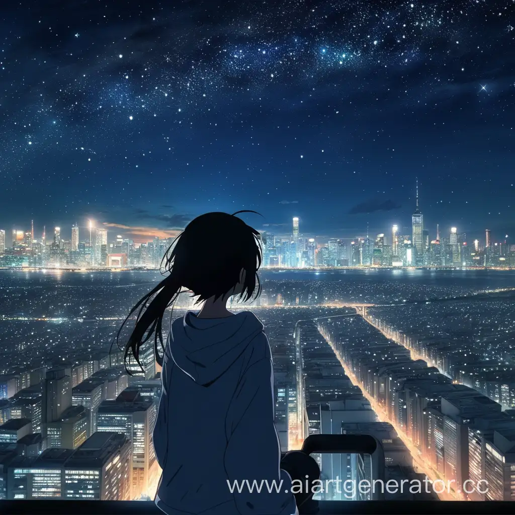 Anime-Girl-Gazing-at-the-Starlit-Cityscape