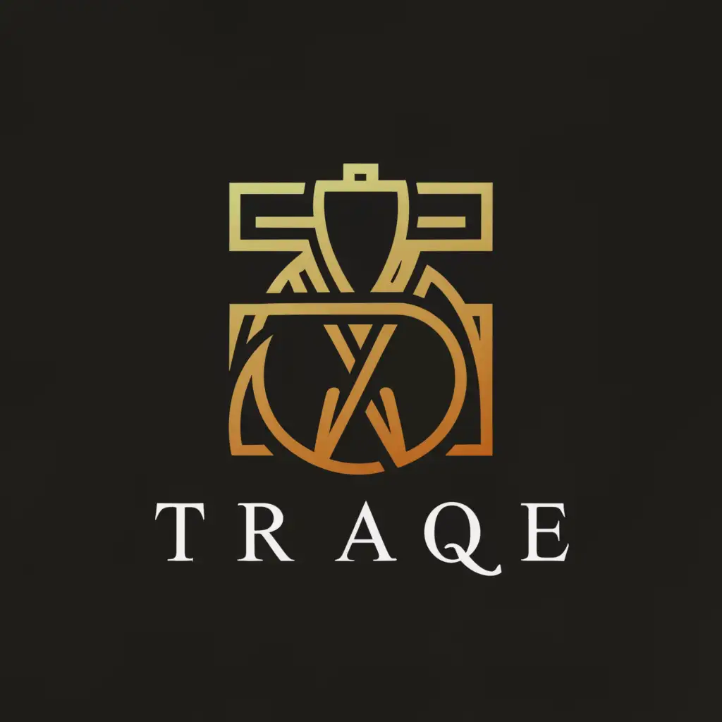 a logo design,with the text "trraqe", main symbol:a logo design,with the text "trraqe", main symbol:LOGO FOR BRAND PERFUMES NAMED  trraqe,Moderate,clear background.use litter T merged in perfume glass,Moderate,clear background