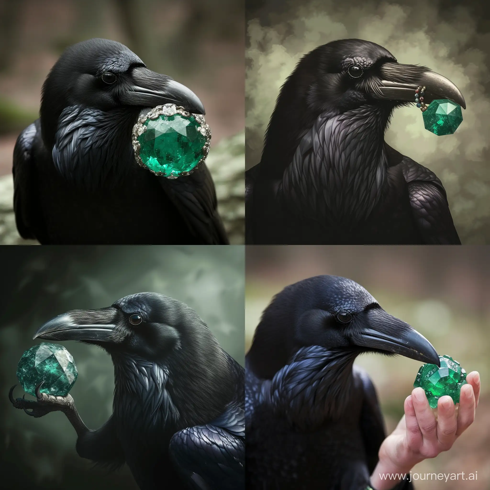 Majestic-Raven-with-Emerald-Enchanting-Avian-Elegance