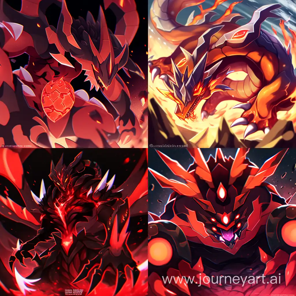 pokemon, dragon fire type, three pokemon evolution forms, red body made from basalt, lava flow out, claws, anime style, pokemon  starter, anime style